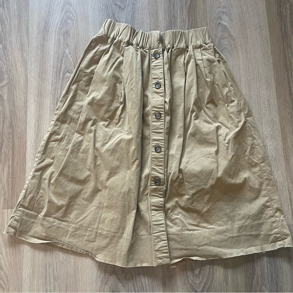J Crew Tan Khaki Button Down Midi Skirt - Picture 1 of 6